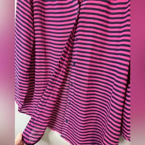 Banana Republic size M Pink and Black Striped Sheer 3/4 sleeve button up blouse - Picture 5 of 7